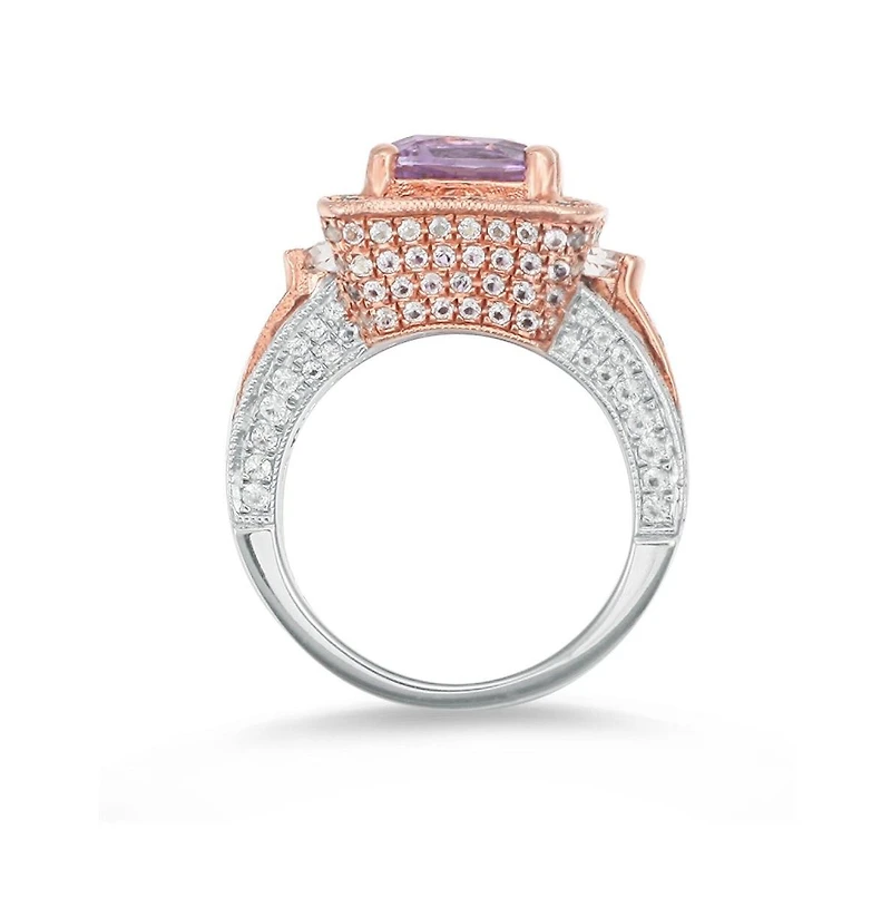Suzy Levian New York Suzy Levian Two-Tone Sterling Silver Cushion Cut Center Topaz Cocktail Paris Ring