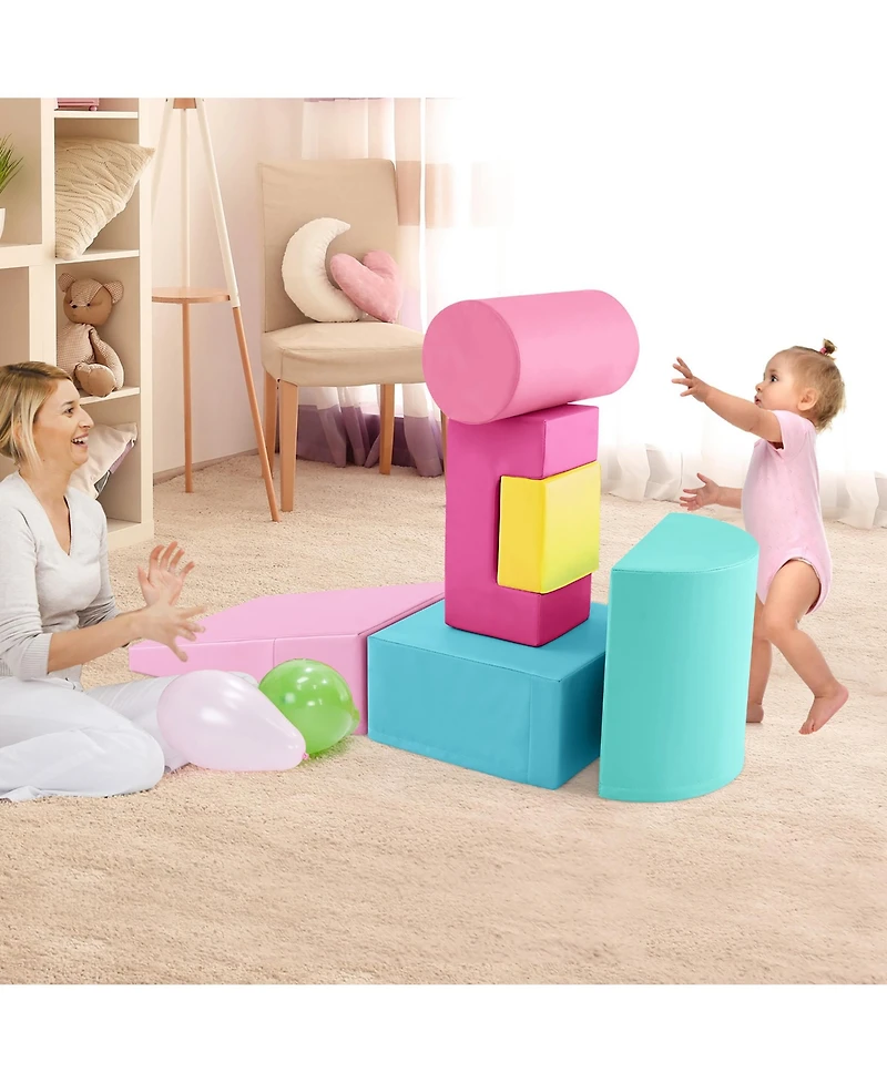 Gymax 6 Pcs Kids Climber Play Set Indoor Foam Climb & Crawl Activity Blocks w/ Cover