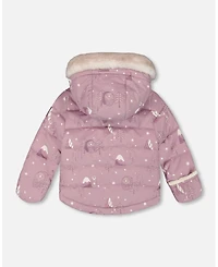 Deux par Baby Girl Two-Piece Snug Snowsuit Purple Bear Print - Baby|Toddler