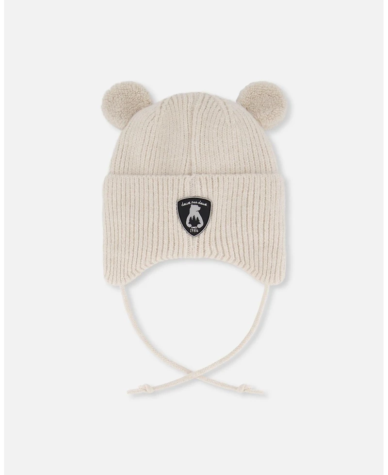 Deux par Baby Unisex Lined Winter Knit Hat with Ear Flaps Off-White - Baby|Toddler