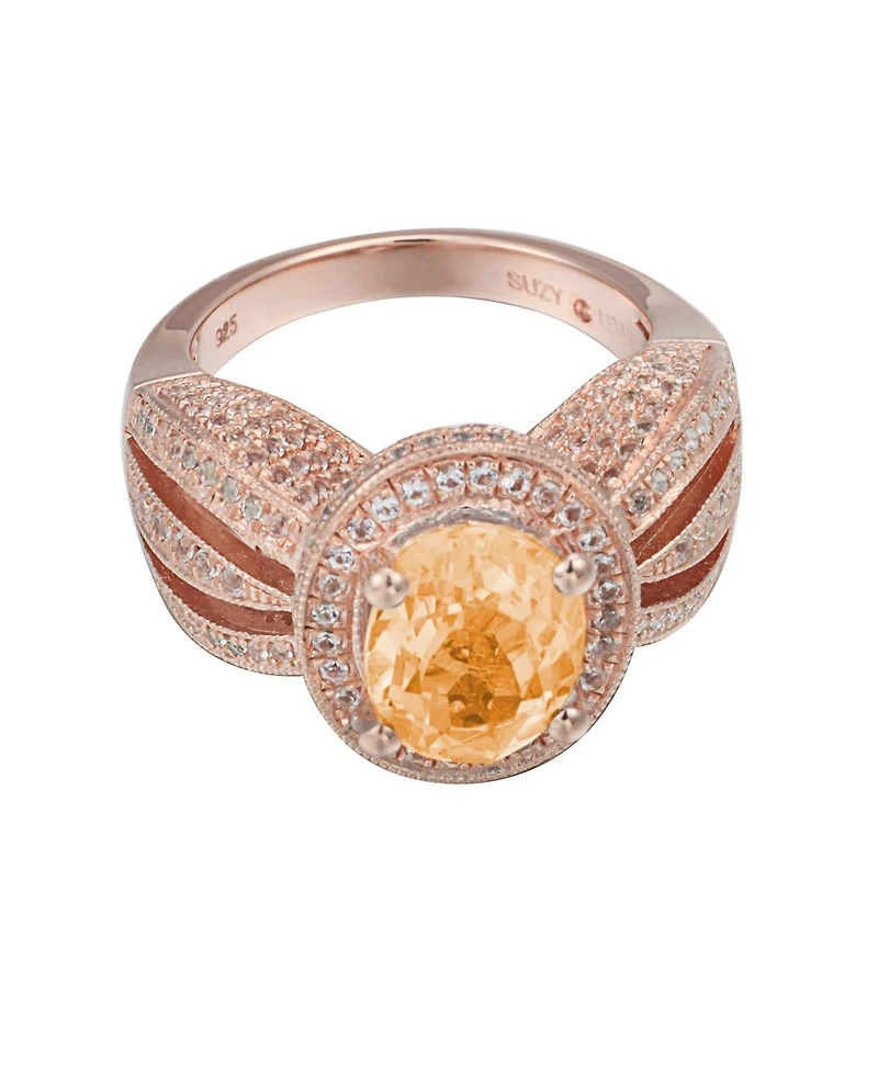 Suzy Levian New York Sterling Silver Oval Cut Center Topaz Cocktail Ring