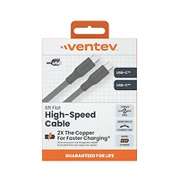 Ventev Flat Usb C to Usb C High Speed Tangle-Free Cable 6ft-Gray