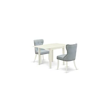 East West Furniture dining table set of two great parson chairs with Linen Fabric Baby Blue color and a gorgeous drop leaf rectangle dining table with