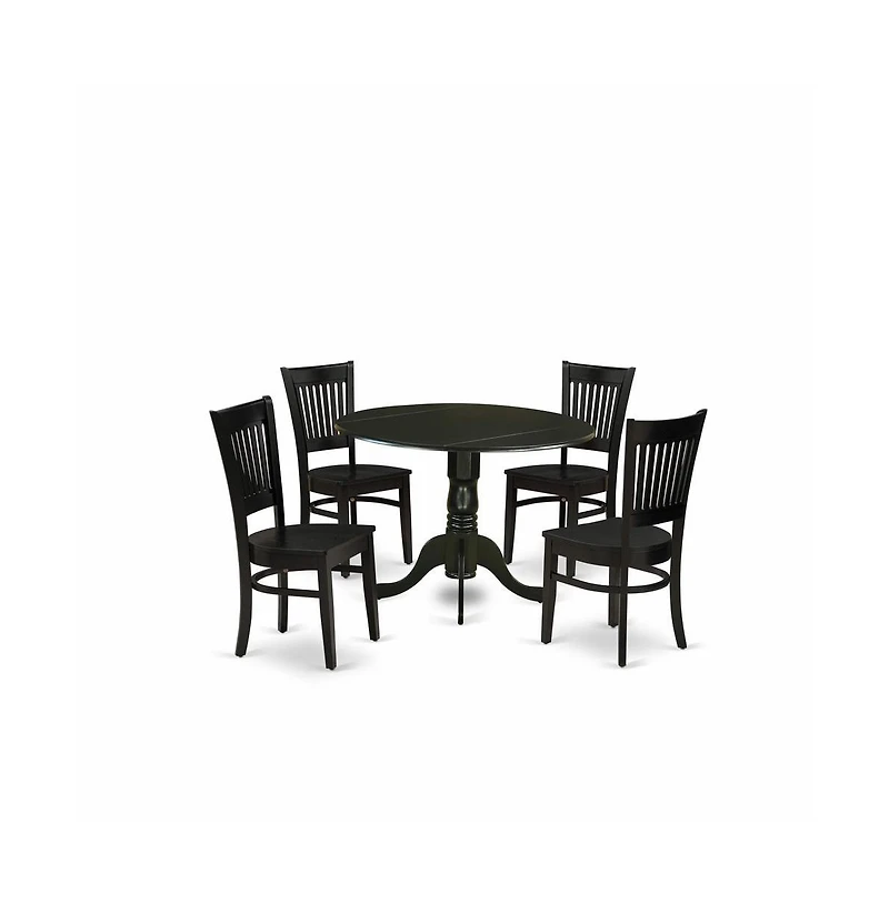 East West Furniture 5-Piece Dinette Set- 4 Dining Room Chair with Wooden Seat and Slatted Chair Back - Drop Leaves Modern Dining Room Table