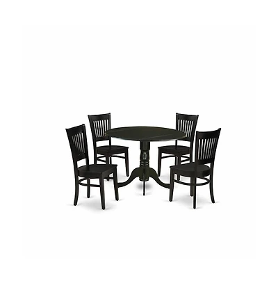 East West Furniture 5-Piece Dinette Set- 4 Dining Room Chair with Wooden Seat and Slatted Chair Back - Drop Leaves Modern Dining Room Table