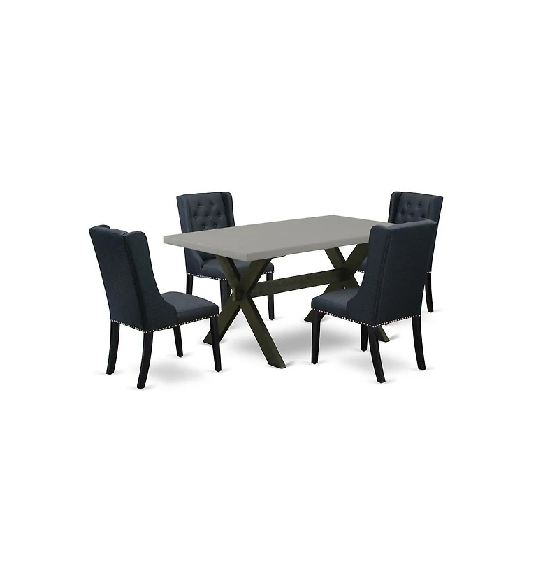 East West Furniture 5 Pc Dining Room Table Set Includes 4 Black Linen Fabric Dining Room Chairs with Button Tufted and Cement Dining Room Table