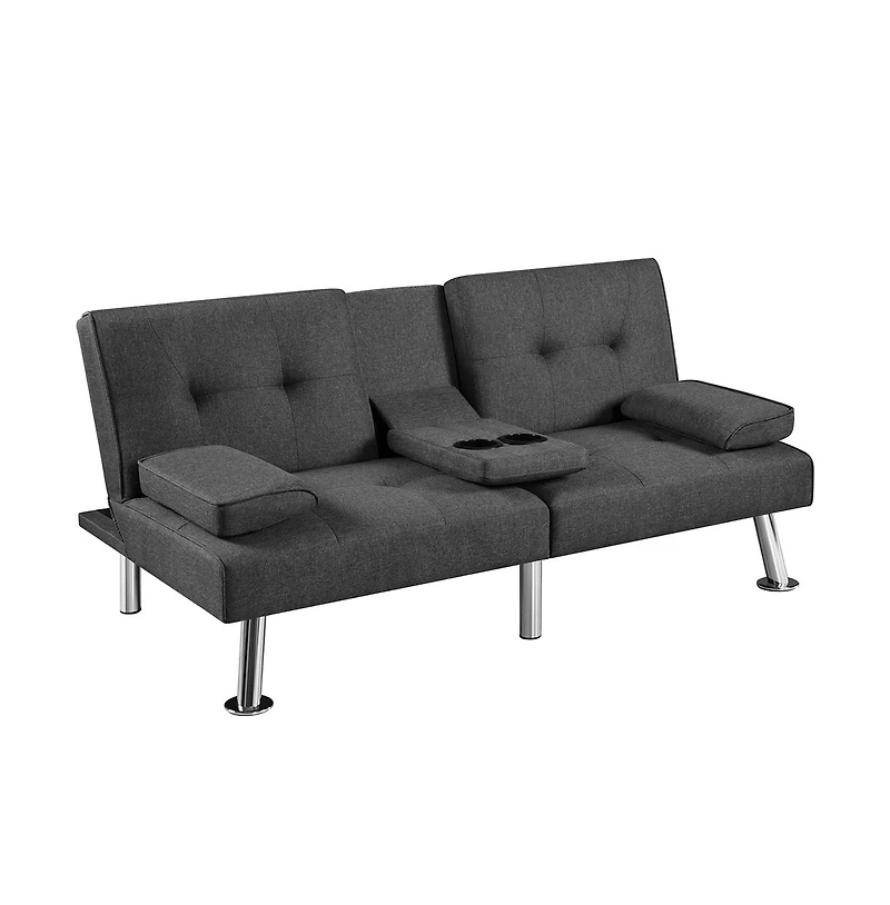 Yaheetech Fabric Upholstered Convertible Futon Sofa Bed for Small Space, Black