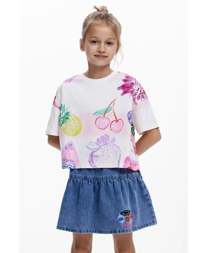 Desigual Girls's Cropped T-shirt with stamps