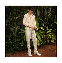 Campus Sutra Men's Peach Orange Flora-Weave Shirt