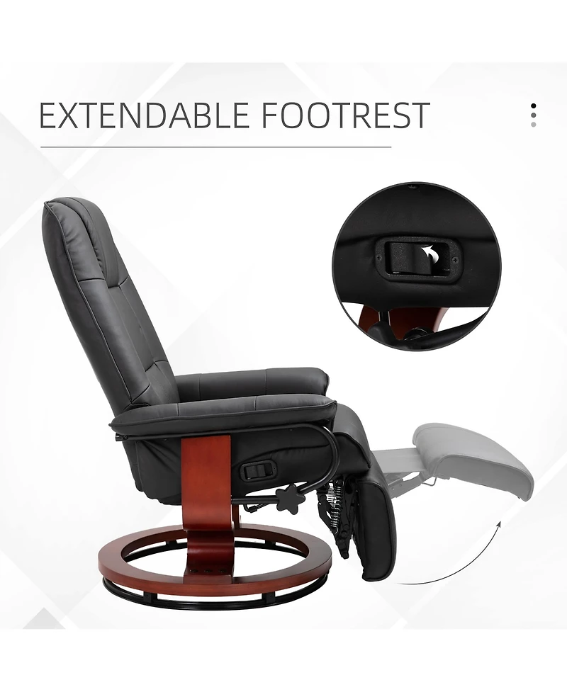 Homcom Pu Leather Manual Adjustable Recliner Swivel Chair w/ Footrest,