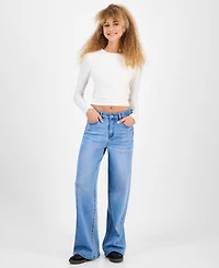 Indigo Rein Juniors' High-Rise Curvy-Fit Wide-Leg Jeans