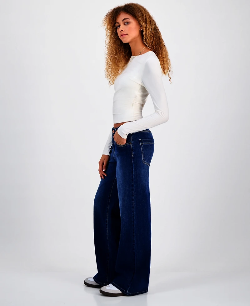 Indigo Rein Juniors' Mid-Rise Wide-Leg Jeans