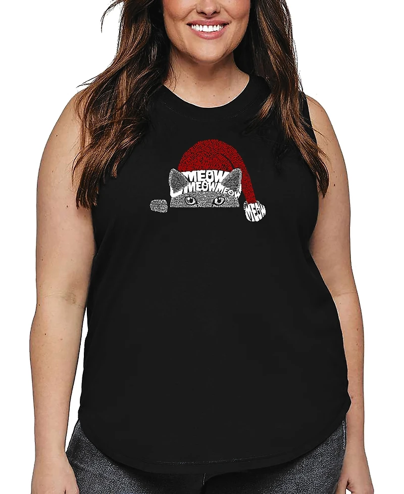 La Pop Art Plus Christmas Peeking Cat Word Tank Top