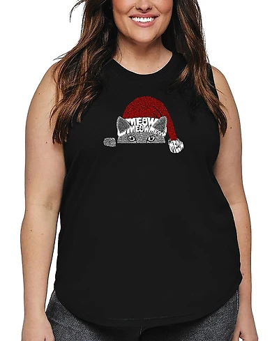 La Pop Art Plus Christmas Peeking Cat Word Tank Top