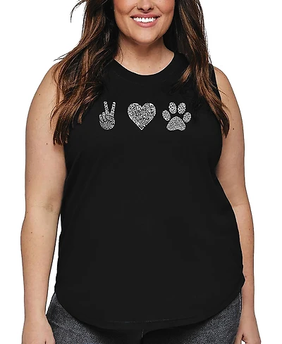 La Pop Art Plus Peace Love Dogs Word Tank Top