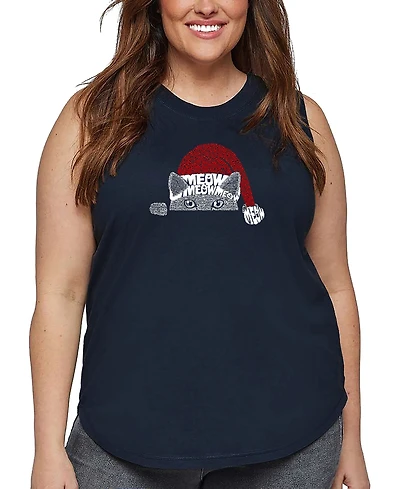 La Pop Art Plus Christmas Peeking Cat Word Tank Top