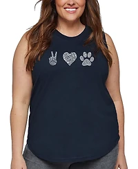 La Pop Art Plus Peace Love Dogs Word Tank Top