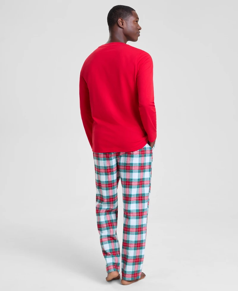 Holiday Lane's Men's Merry Mix Plaid Crew Neck Matching Family Pajamas Set, Created for Macy's