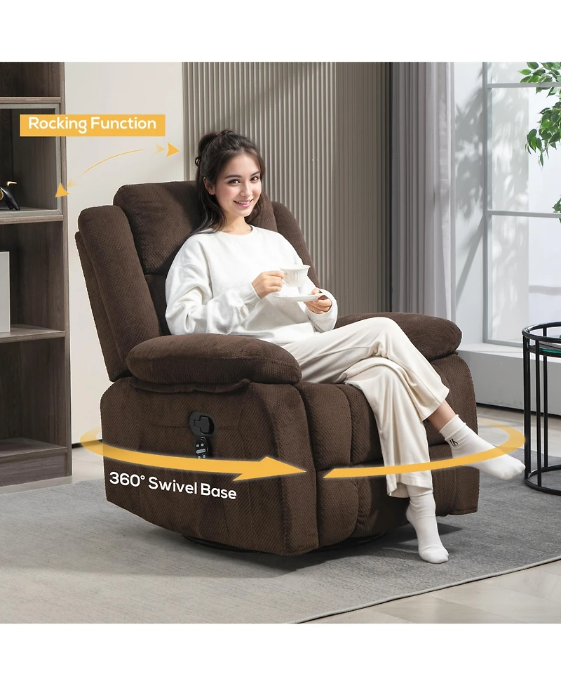 Homcom Massage Recliner Chair with Heat, Swivel Rocker with Footrest,