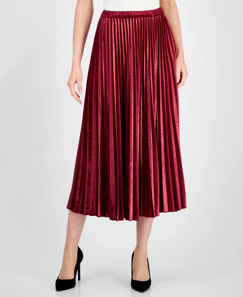 Anne Klein Women's Velvet Pleated Flared Midi Skirt