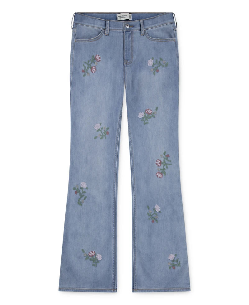 abercrombie kids Girls High-Rise Floral Embroidered Flared Jeans