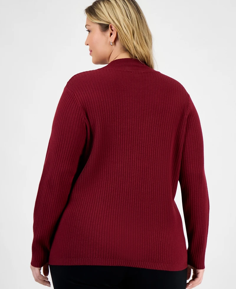 Jones New York Plus Sutton Long-Sleeve Mock-Neck Top