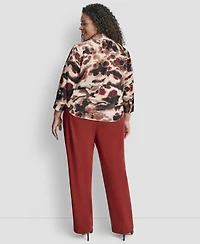 Dkny Plus Printed Pleat-Front 3/4-Sleeve Blouse