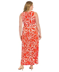 London Times Plus Floral-Print Halter-Neck Maxi Dress