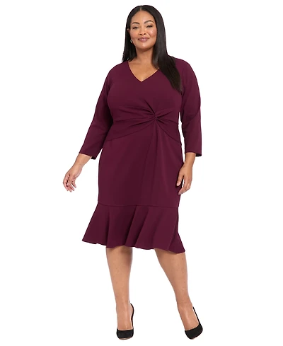 London Times Plus Side-Knot 3/4-Sleeve Dress