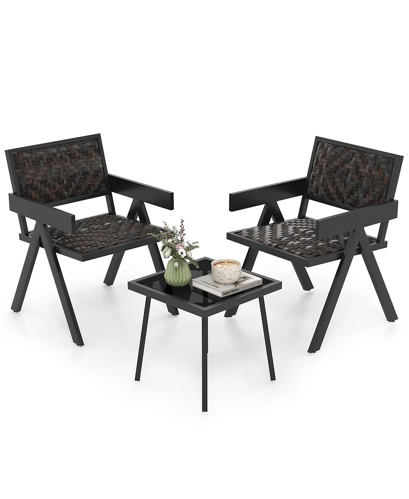 Slickblue 3-Piece Patio Pe Wicker Bistro Set with Quick-Drying Cushions and Coffee Table for Outdoor Use
