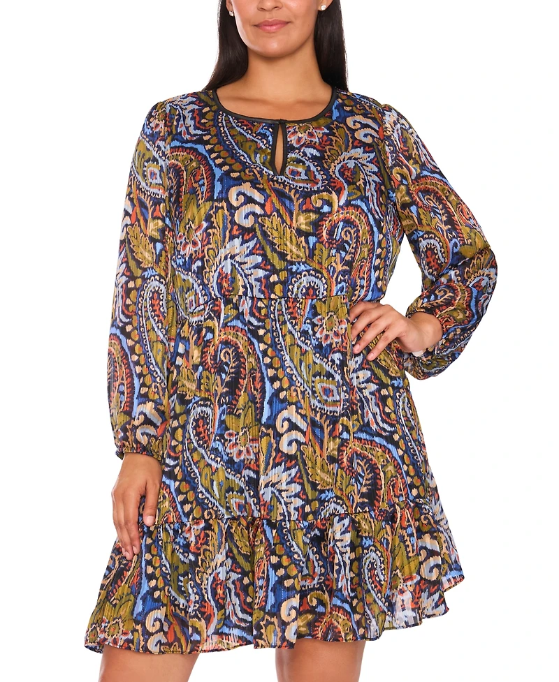 Msk Plus Long Sleeve Babydoll Knee-Length Dress