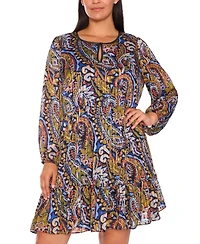Msk Plus Long Sleeve Babydoll Knee-Length Dress
