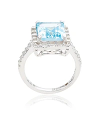 Suzy Levian New York Sterling Silver Emerald Cut Topaz Halo Ring