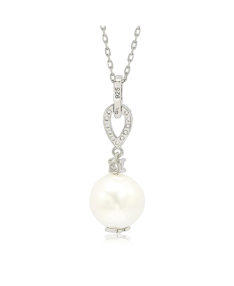 Suzy Levian New York Suzy Levian Sterling Silver Pearl & White Sapphire Dangle Pendant