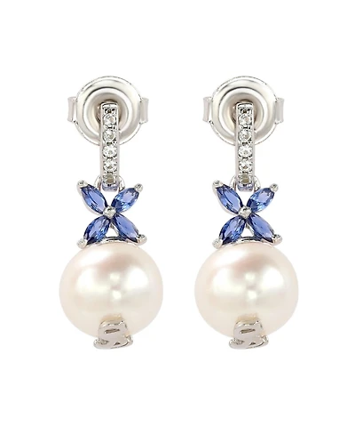 Suzy Levian New York Sterling Silver Pearl & Sapphire Floral Earrings