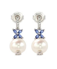 Suzy Levian New York Sterling Silver Pearl & Sapphire Floral Earrings
