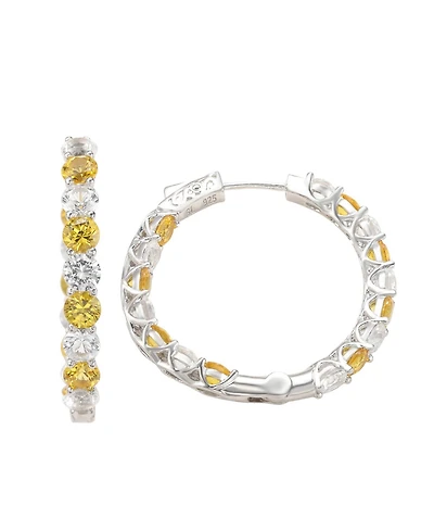 Suzy Levian Sterling Silver Sapphire & Created White Sapphire Martini Set Inside Out Hoop Earrings