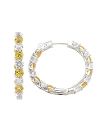 Suzy Levian Sterling Silver Sapphire & Created White Sapphire Martini Set Inside Out Hoop Earrings