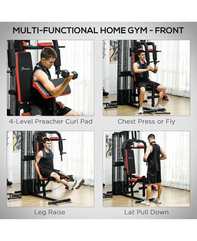 Soozier Multi Home Gym Equipment, Workout Station with 143lbs Weight Stack