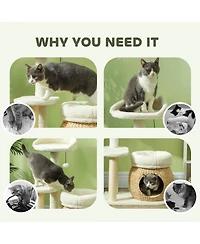 PawHut 31" Cat Tree Tower with Scratching Posts, Cat Condo, Beds & Toy Ball