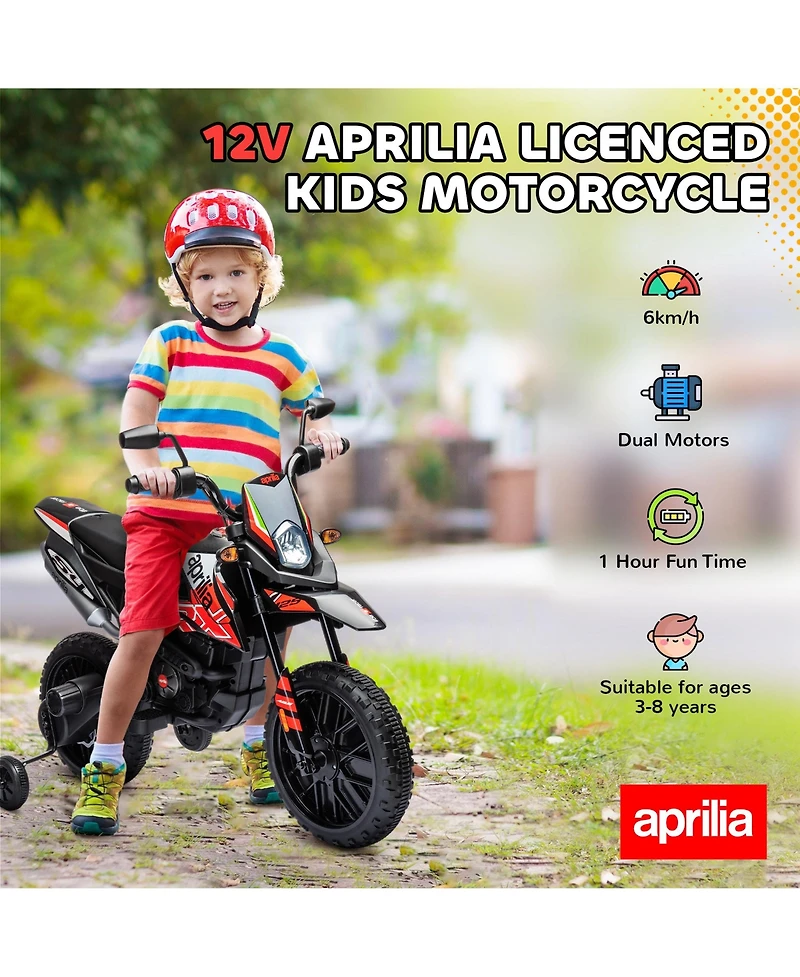 Qaba 12V Aprilia Licenced Kids Motorcycle with Training Wheels,
