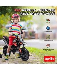 Qaba 12V Aprilia Licenced Kids Motorcycle with Training Wheels,