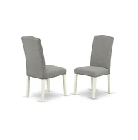 East West Furniture 5 Piece Dining Table Set - Linen White Modern Dining Table and 4 Dark Shitake Linen Fabric Modern Dining Chairs with High Back