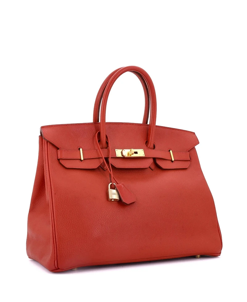 Pre-Owned Hermes Birkin 35 Handbag Red Ardennes with Gold Hardware