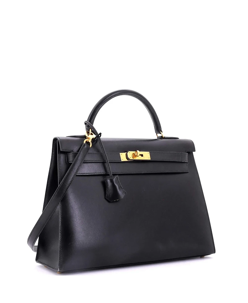 Pre-Owned Hermes Kelly 32 Handbag Black Box Calf with Gold Hardware