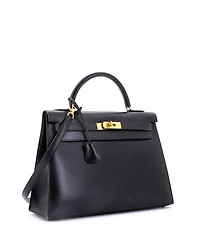Pre-Owned Hermes Kelly 32 Handbag Black Box Calf with Gold Hardware