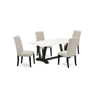 East West Furniture 5-Pc rectangular Dinette Set Included 4 Dining chairs Upholstered Seat and High Button Tufted Chair Back and Rectangular Mid Centu