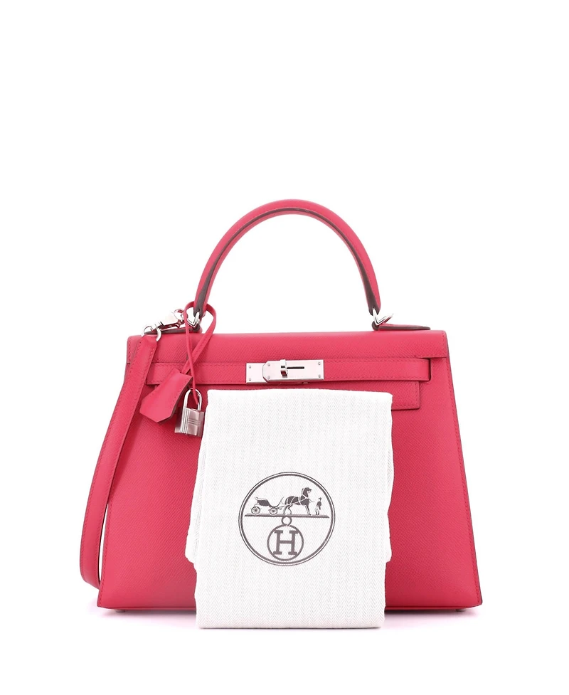 Pre-Owned Hermes Kelly Handbag Pink Epsom with Palladium Hardware