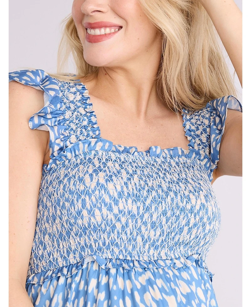 Women's Sleeveless Ruffle Shoulder Smocked Maxi Dress - Motherhood Maternity