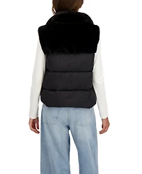 Sebby Collection Women's Short Mix Media Puffer Vest